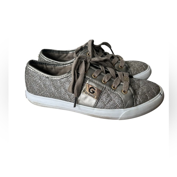 G by Guess Shoes - G by GUESS GGBacker3 Quilted Silver Sparkle Sneakers Size 7.5